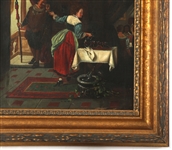 19TH C. GOTHIC REVIVAL OIL ON CANVAS TAVERN SCENE 