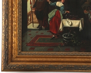 19TH C. GOTHIC REVIVAL OIL ON CANVAS TAVERN SCENE 