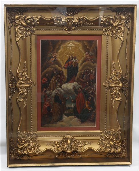 19TH C. OIL ON CANVAS QUEEN OF ALL SAINTS PAINTING 