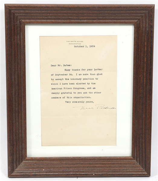 US FIRST LADY ELEANOR ROOSEVELT SIGNED TYPED LETTER 