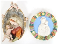 ITALIAN PORCELAIN MADONNA & CHILD WALL PLAQUES