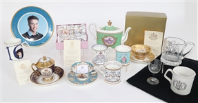 ROYAL FAMILY THEMED CHINA GLASS TEA CUPS POT & SAUCERS 