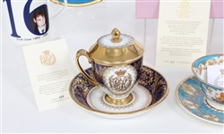 ROYAL FAMILY THEMED CHINA GLASS TEA CUPS POT & SAUCERS 