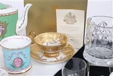 ROYAL FAMILY THEMED CHINA GLASS TEA CUPS POT & SAUCERS 
