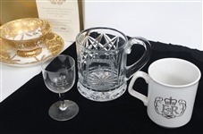 ROYAL FAMILY THEMED CHINA GLASS TEA CUPS POT & SAUCERS 