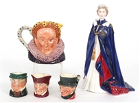 BRITISH PORCELAIN, POTTERY, LETTER OPENER & DESK CLOCK