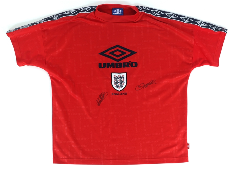 DAVID BECKHAM & MICHAEL OWEN SIGNED SOCCER JERSEY