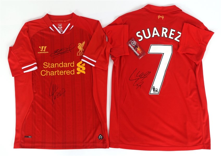 STEVEN GERRARD LUIS SUAREZ SIGNED SOCCER JERSEYS
