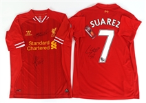 STEVEN GERRARD LUIS SUAREZ SIGNED SOCCER JERSEYS