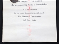1953 QUEEN ELIZABETH II CORONATION MEDAL & LETTER