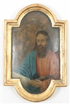 OIL ON WOOD PANEL ICON OF JESUS CHRIST WITH A BIBLE