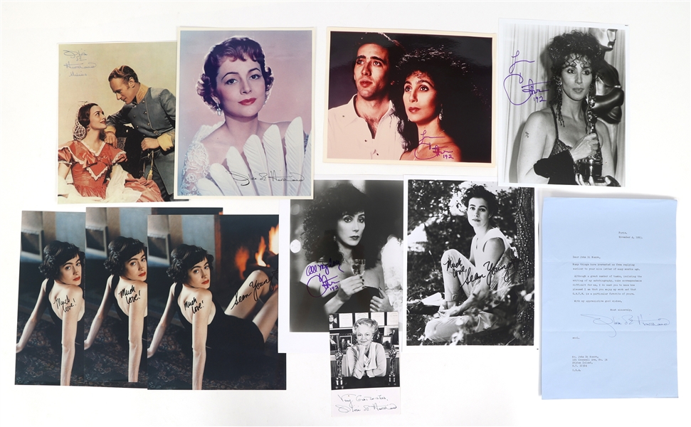 ACTRESS AUTOGRAPHS - CHER, YOUNG, & DE HAVILLAND 