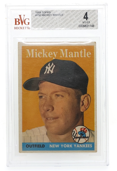 1958 TOPPS MICKEY MANTLE #150 CARD BECKETT GRADED