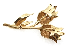 14K YELLOW GOLD RUBY & SAPPHIRE TULIP BROOCH