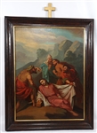 OIL ON CANVAS PAINTING OF NINTH STATION OF THE CROSS