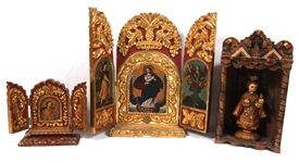 PERUVIAN CARVED & PAINTED WOODEN RELIGIOUS SHRINES