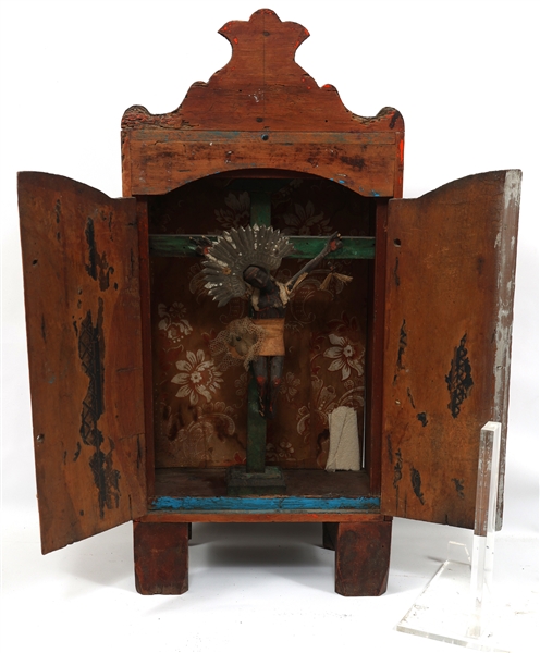 19TH C. MEXICAN FOLK ART CRUCIFIX NICHO 