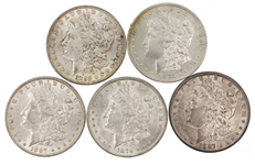 1879 1882 1883 & 1887 US SILVER MORGAN DOLLAR COINS