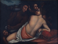 OIL ON CANVAS CLASSICAL GREEK GOD PAN & NYMPH PAINTING 