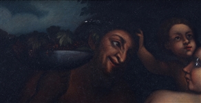 OIL ON CANVAS CLASSICAL GREEK GOD PAN & NYMPH PAINTING 