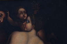 OIL ON CANVAS CLASSICAL GREEK GOD PAN & NYMPH PAINTING 