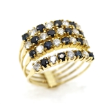 18K YELLOW GOLD STACKED DESIGN SPINEL & CZ FASHION BAND