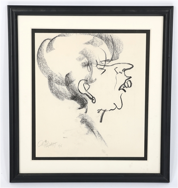 PAT OLIPHANT FRAMED GREASE MARKER SIGNED SKETCH 