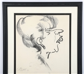 PAT OLIPHANT FRAMED GREASE MARKER SIGNED SKETCH 