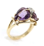 14K YELLOW GOLD DOUBLE HEART AMETHYST FASHION RING