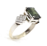 18K WHITE GOLD GREEN TOURMALINE & DIAMOND FASHION RING