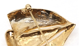 14K YELLOW GOLD SAILBOAT BROOCH 