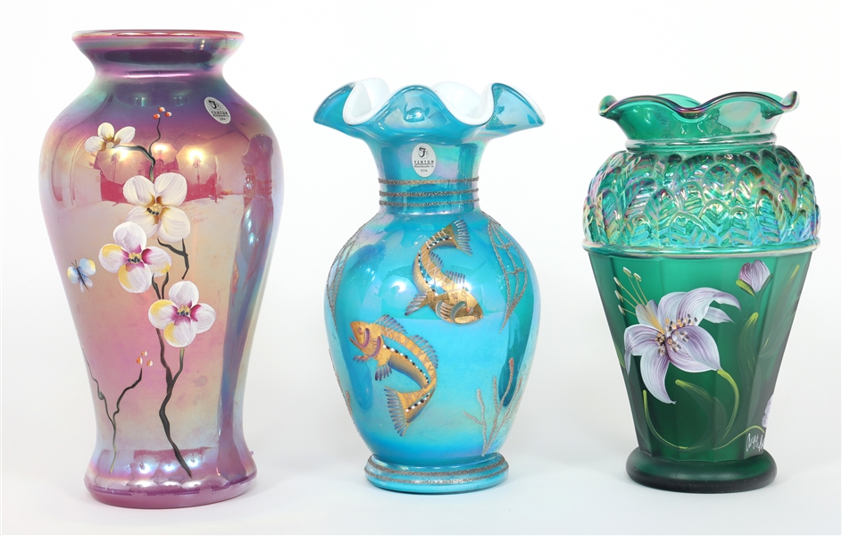FENTON GLASS HAND PAINTED VASES 