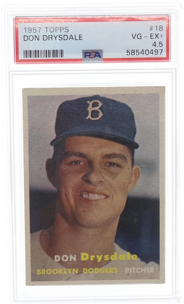 1957 TOPPS DON DRYSDALE #18 BASEBALL CARD PSA GRADED