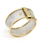 18K TWO-TONE GOLD MESH BUCKLE DESIGN RING 