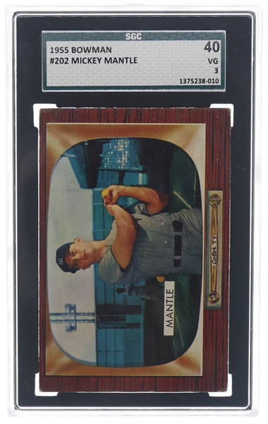 1955 BOWMAN MICKEY MANTLE #202 BASEBALL CARD GRADED