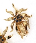 14K YELLOW GOLD BLUE SAPPHIRE FLORAL CLIP-ON EARRINGS