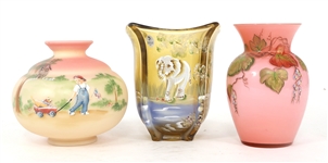 FENTON GLASS HAND PAINTED VASES 