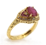 18K YELLOW GOLD RUBY & DIAMOND FASHION RING 