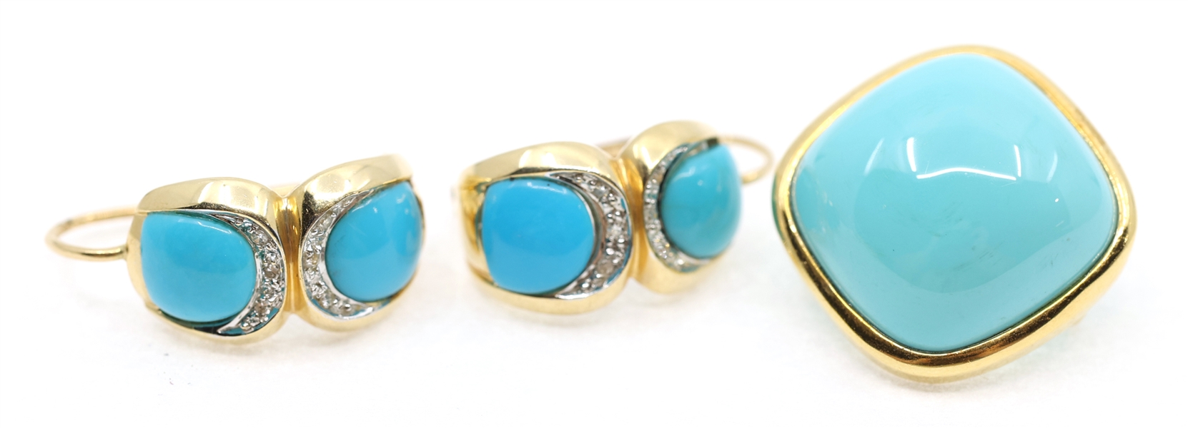 14K YELLOW GOLD TURQUOISE EARRINGS & ENHANCER PENDANT