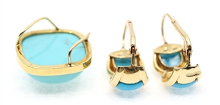 14K YELLOW GOLD TURQUOISE EARRINGS & ENHANCER PENDANT