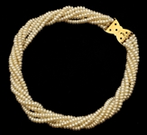 MULTI-STRAND PEARL CHOKER, 14K GOLD & DIAMOND CLASP