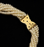 MULTI-STRAND PEARL CHOKER, 14K GOLD & DIAMOND CLASP