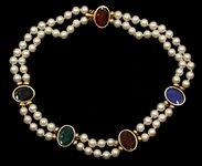 PEARL & INTAGLIO CHOKER NECKLACE W/ 14K YELLOW GOLD