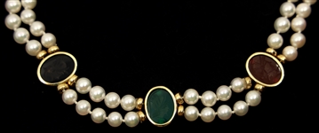 PEARL & INTAGLIO CHOKER NECKLACE W/ 14K YELLOW GOLD