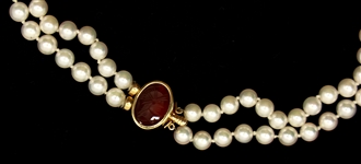 PEARL & INTAGLIO CHOKER NECKLACE W/ 14K YELLOW GOLD