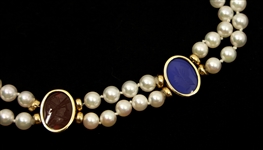 PEARL & INTAGLIO CHOKER NECKLACE W/ 14K YELLOW GOLD