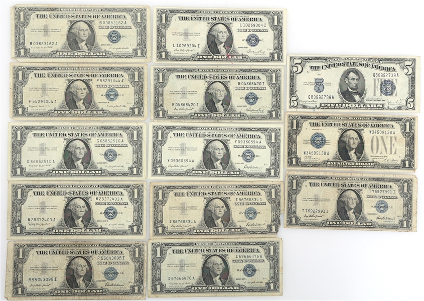 1928 - 1957 US SILVER CERTIFICATES $1 & $5 