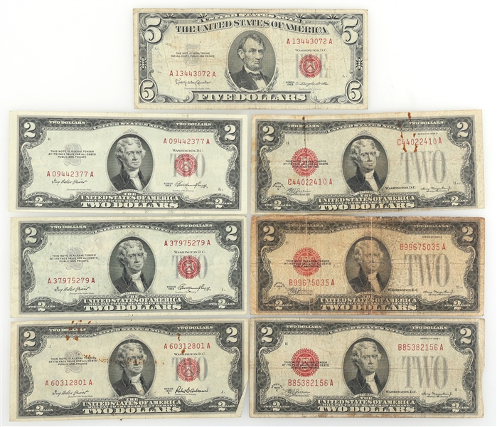 1928 - 1963 US RED SEAL NOTES $1 & $5