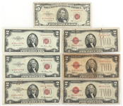 1928 - 1963 US RED SEAL NOTES $1 & $5