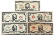 1928 - 1963 US RED SEAL NOTES $1 & $5